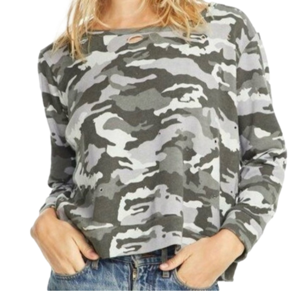 𝅺CHASER Gray Blue Camouflage Camo Top Sweatshirt Medium - Picture 2 of 9